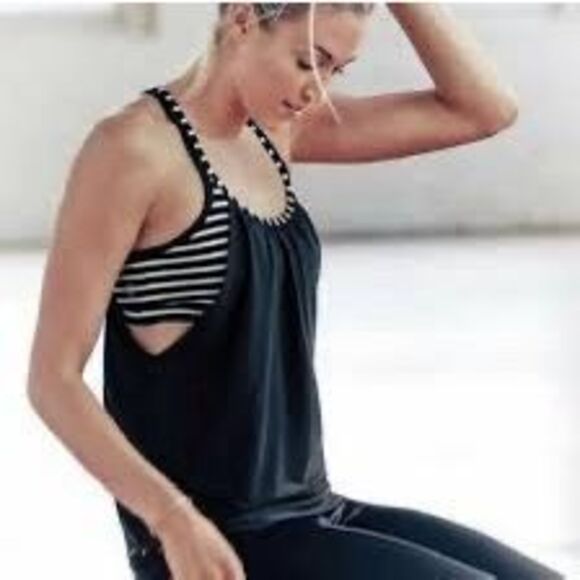 ATHLETA Women’s Black & White Stripe Hidden Agenda Tank Top Size Small - Picture 1 of 6